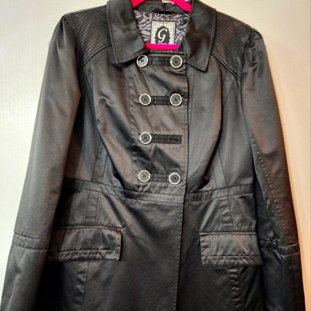 G by Guess Black Satin Double-Breasted Women's Coat NWOT Juniors Sizing
